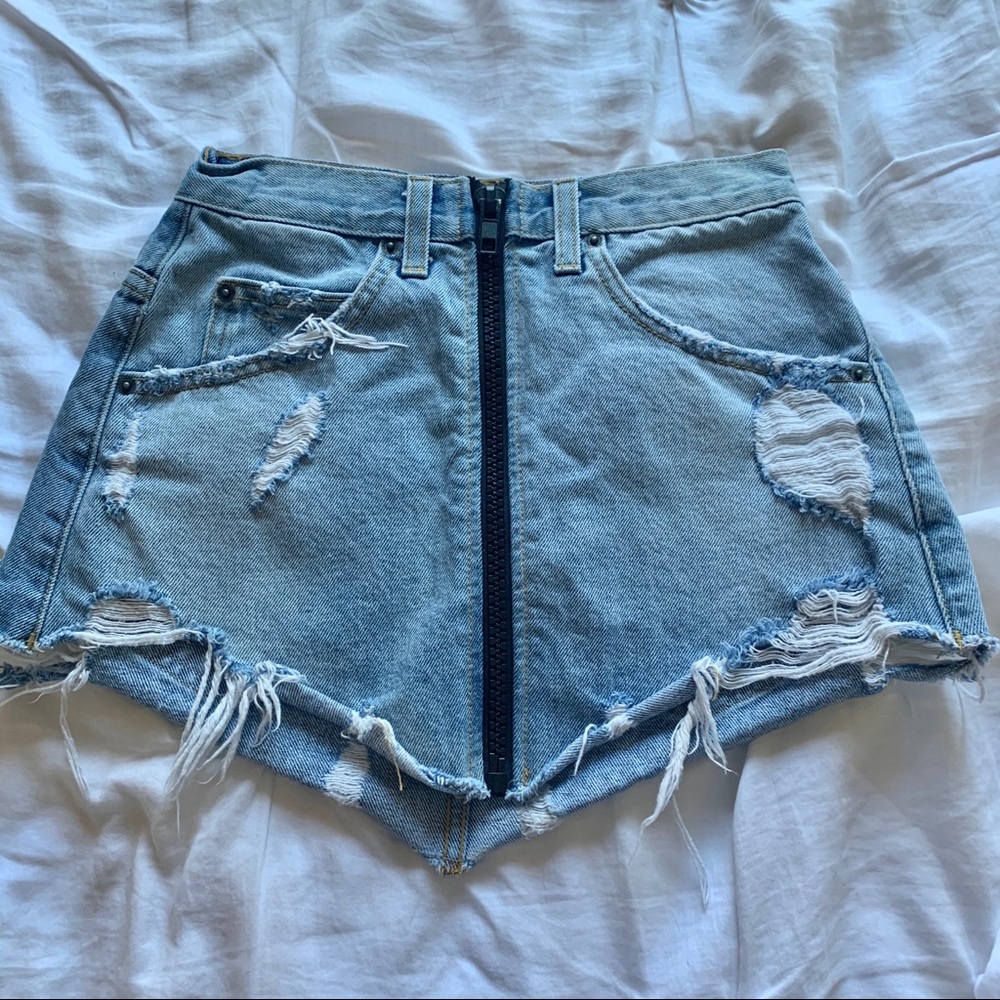 LF CARMAR denim zip up mini skirt w real pockets